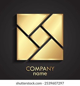 3d gold square simple geometric mogern logo