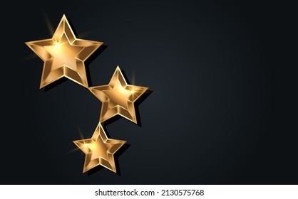 3D Gold STAR AWARD Statue Prize Giving Ceremony. Golden stars prize concept, Silhouette statue icon. Films and cinema symbol stock, Banner Academy award vector isolated or black background