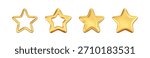 3D gold star icon isolated on white background. Glossy golden star for Christmas and New Year decoration, review, award, badge, luxury gift, premium trophy, customer feedback. 3D realistic vector