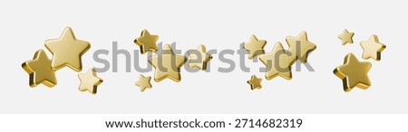 3D gold star icon set isolated on white background for rating and review concepts. Gold star rating set shows five star award icons, rating, feedback and quality symbols for UI, apps, products