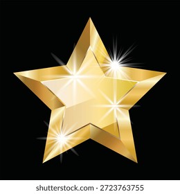  Estrella de oro 3D sobre un fondo negro. La estrella es simple, elegante y tiene un acabado brillante y metálico.