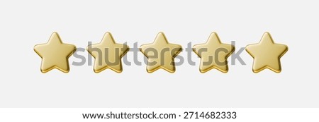 3D gold star rating icon set isolated on white background for review and feedback concepts. Gold star rating set shows five star review, rating, quality and feedback icons for UI, apps and marketing.