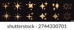3d gold star sparkle isolated on black background. Golden sparkles emoji icon. 3D vector illustration.