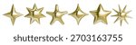 3d gold stars set different shapes. Realistic 3d stars decor cartoon style vector illustration
