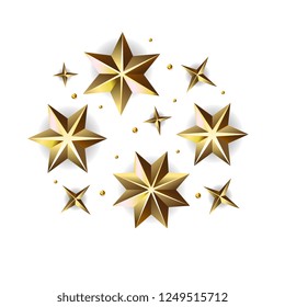 3D gold stars, set isolated on white background vector