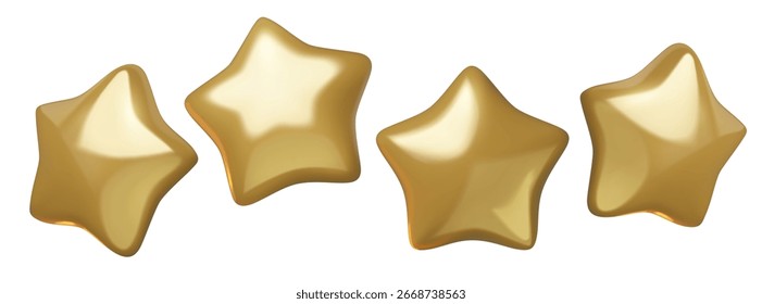 3D-Gold-Sterne, Vektorgrafik-Set. Urlaubsdekorationen einzeln auf weißem Hintergrund