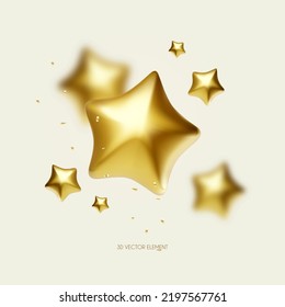 3D gold stars. Win, award and show design element