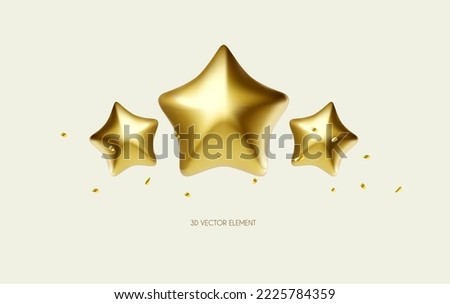 3D gold stars. Win, award and show design element