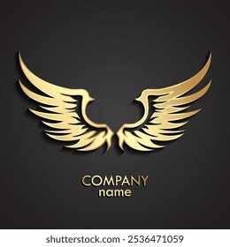 3d gold stylized wings logo design