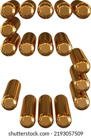 3d gold symbol made of cylinders. number 5