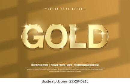 efeito de texto de ouro 3d, tipografia dourada editável, maquete de logotipo de tipografia empresarial e símbolo ou ícone de luxo de mídia social com luz brilhante brilhante brilhante, sombra sobreposta, brilho e fundo de metal. Logotipo Gold Text