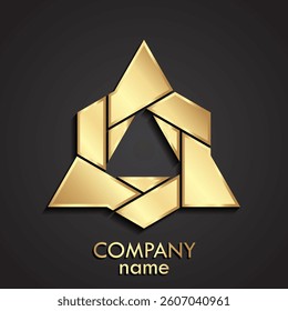 3d gold triangle hexagon shape abstract logo