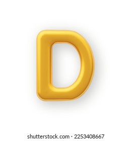 3D Gold uppercase letter D on a white background.