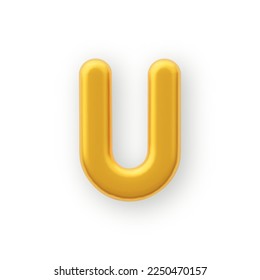 3D Gold uppercase letter U on a white background.