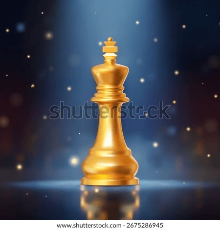 3d gold vector chess piece king. Chess Strategy for Business Leadership and Team Success Concepts. Gradient mesh. Stock vector illustration on blue isolated background.	
