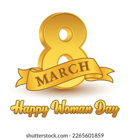 3d gold vector illustration of 8 march happy woman day. 3d text gold color