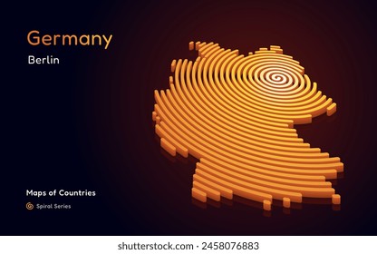 3D Gold Vector Map of Germany in a Circle Spiral Pattern with a Capital of Berlin	