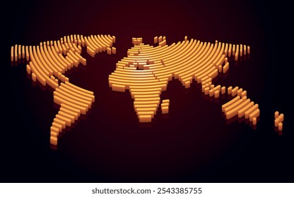 3D Gold Vector World Map in a Circle Spiral Pattern