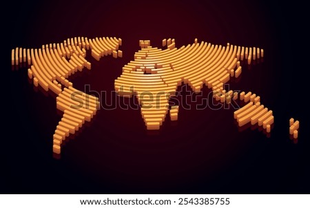 3D Gold Vector World Map in a Circle Spiral Pattern