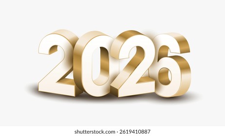 3D gold, white and black 2026 Happy new year letters on transparent, white and black background vector illustration. 2026 3d text vector 