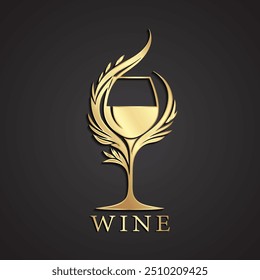 3d gold wine cup shiny ornament logo design