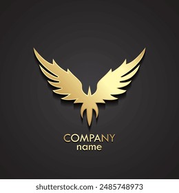 3d gold winged abstract logo, vector illustration