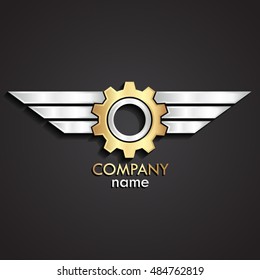 3d Gold Winged Gear With Silver Wings Logo