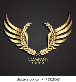 3d gold winged laurel wreath logo