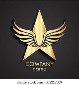 3d gold winged star logo