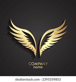 3d gold wings logo vector design