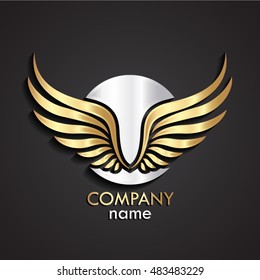 3d gold wings with silver circle logo