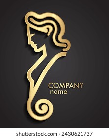 3d gold woman linear profile vector illustration logo
