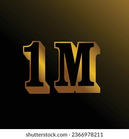 3d golden 1 Million isolated with black and golden background. 3d illustration.