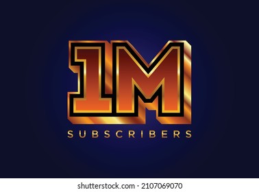 3d golden 1M subscribers social media celebration design. Vector illustration