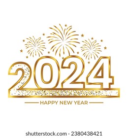 3d golden 2024 happy new year luxury gold wishes with fireworks clipart sticker greetings background banner