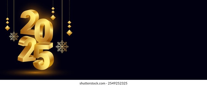 3d golden 2025 new year wishes banner with text space vector