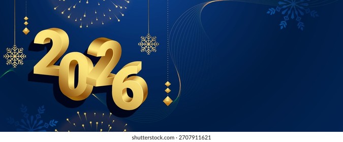 Fondo de pantalla de fuegos artificiales dorados 3D 2026 para el Vector festivo de año nuevo