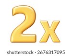 3d golden 2x icon. X2 reward increase metal symbol. Stock vector illustration on isolated background.