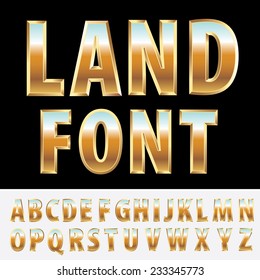 3d golden alphabet with landscape reflection