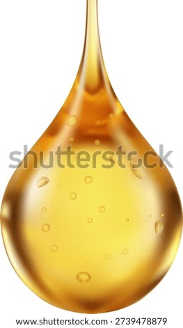 3D golden amber engine oil drop with air bubbles inside isolated high quality glossy lubricant automotive maintenance and industrial performance commercial vector 