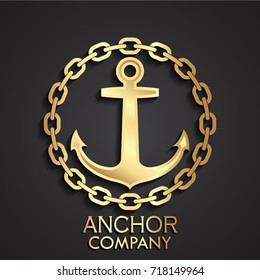 3d golden anchor logo with chain circle