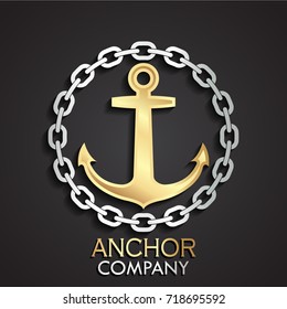 3d golden anchor with silver chain circle logo