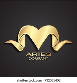 3d Golden Aries Horns Stylized Shape Logo