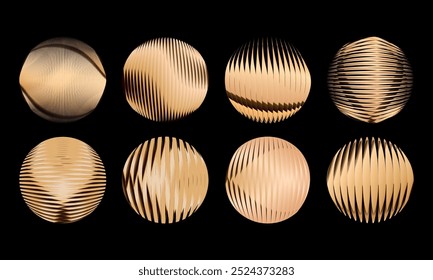 3D golden ball. Eine Reihe von Kugeln aus goldenen Segmenten.    Vektorgrafik auf schwarzem Hintergrund