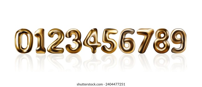 3D Golden Balloon Numbers Isolated On White Background. EPS10 Vector