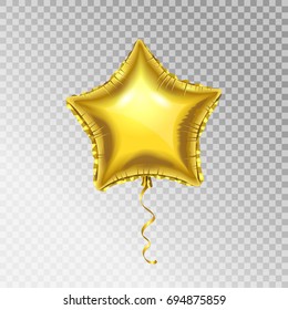 3d Golden Balloon, Star Shape, Mylar Shiny Balloon. Vector Illustration.