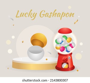 3d Golden Bingo With Balls, Gashapon Balls And Lotto Machine For Online Promotion Events. Concept Of Lucky Random Gambling Game, Lotto Ball, Gashapon Ball Entertaining Gambling Game.