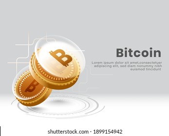 Bitcoines De Oro 3D Sobre Fondo Gris Para El Concepto De Criptomoneda.