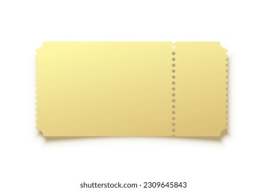 3D golden blank ticket mockup vector illustration. Realistic gold coupon for entry to carnival party and circus, theater or movie show, VIP voucher with ribbed edges for admission at entrance.