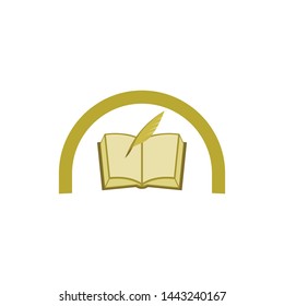3D Golden Book with quill logo deisgn vector
